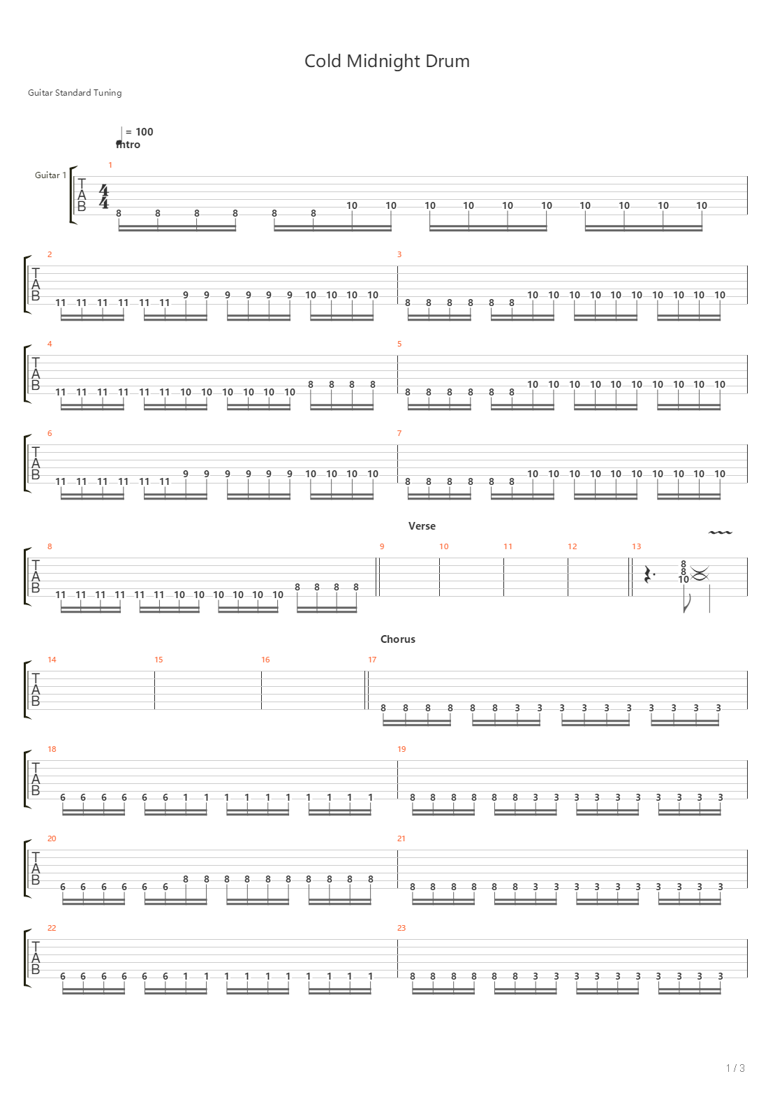 Cold Midnight Drum吉他谱