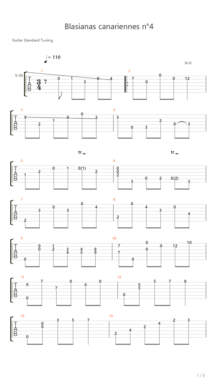 Blasianas Canariennes No 4吉他谱