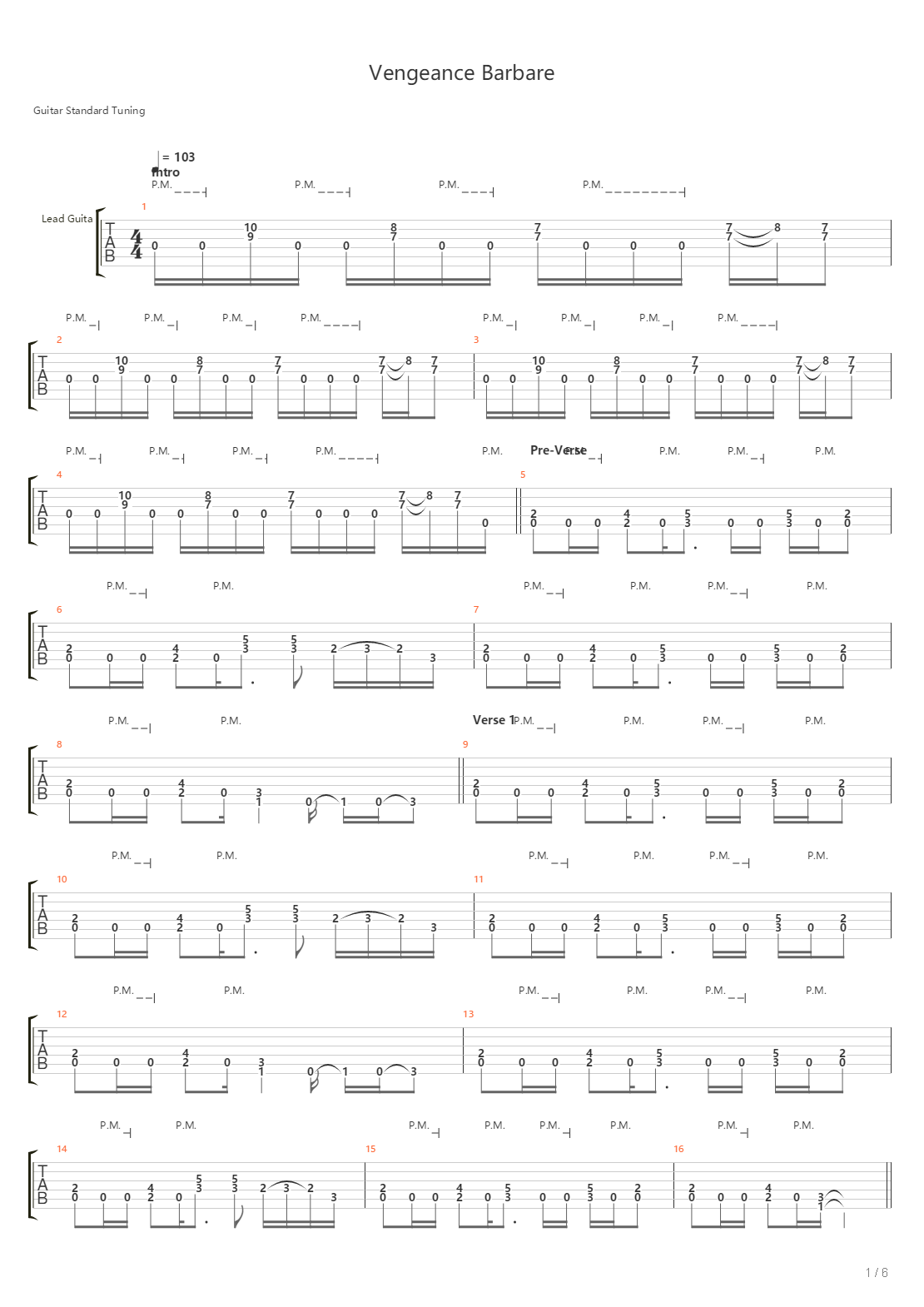 Vengeance Barbare吉他谱