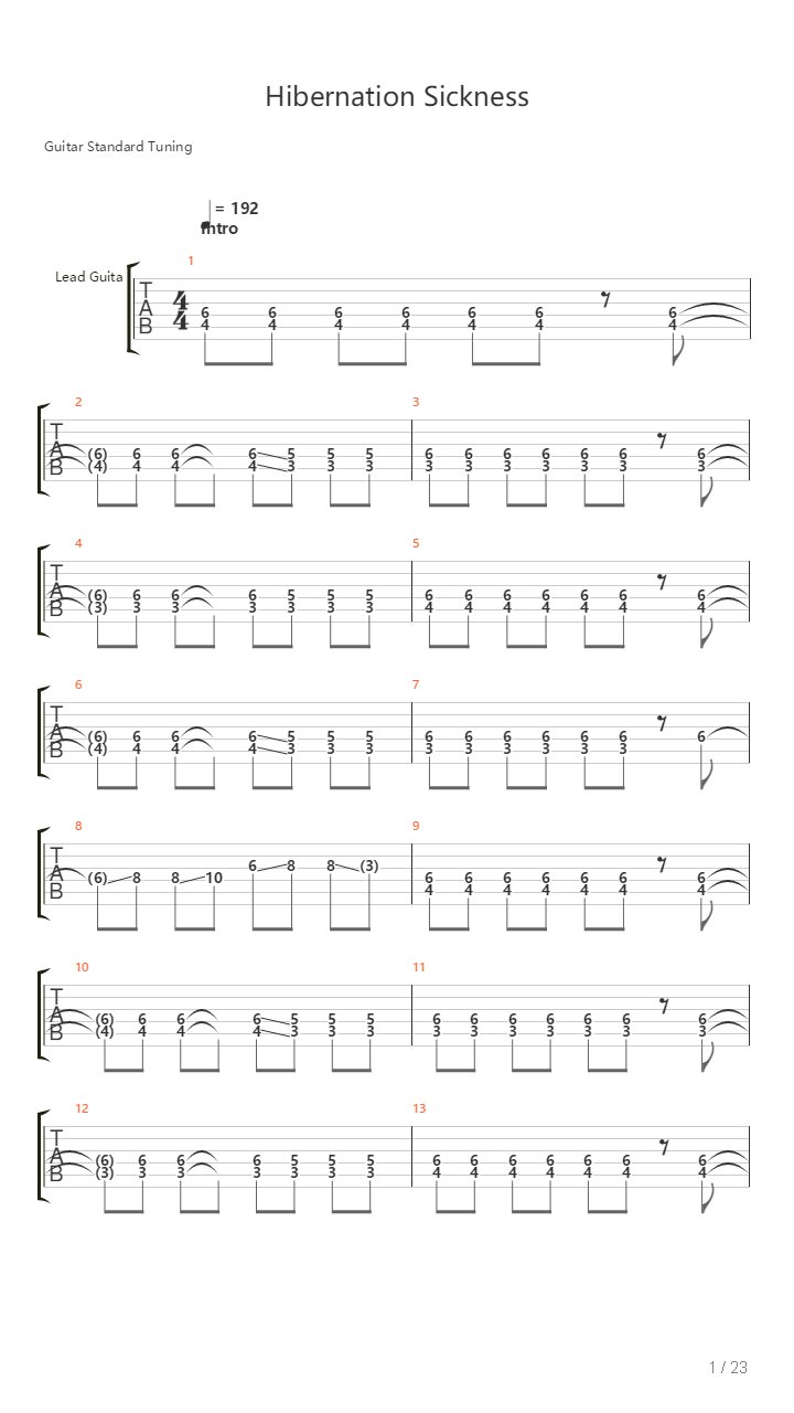 Hibernation Sickness吉他谱
