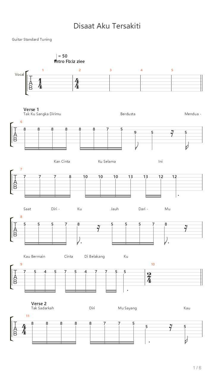 Disaat Aku Tersakiti吉他谱