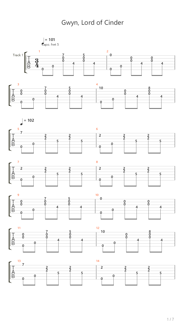 Gwyn Lord Of Cinder吉他谱