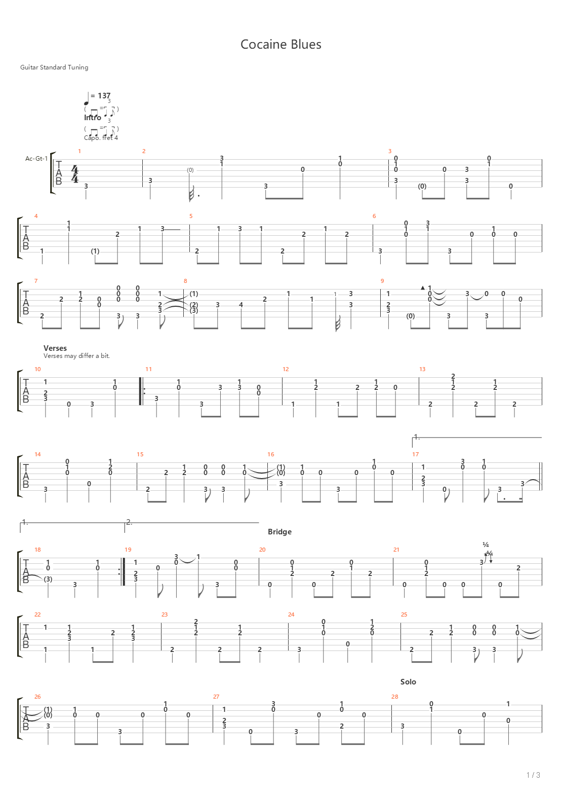 Cocaine Blues吉他谱