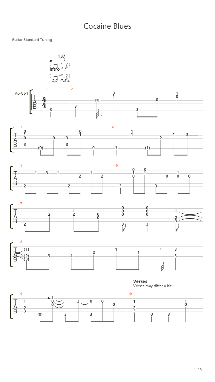 Cocaine Blues吉他谱