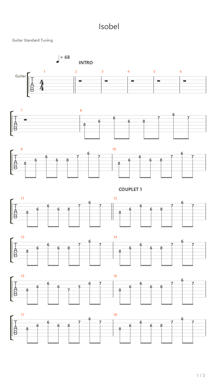 Isobel吉他谱