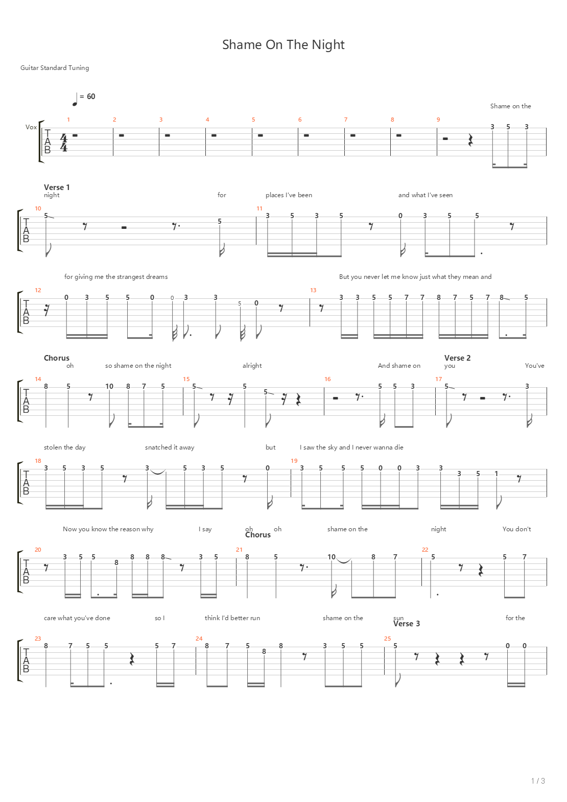 Shame On The Night吉他谱