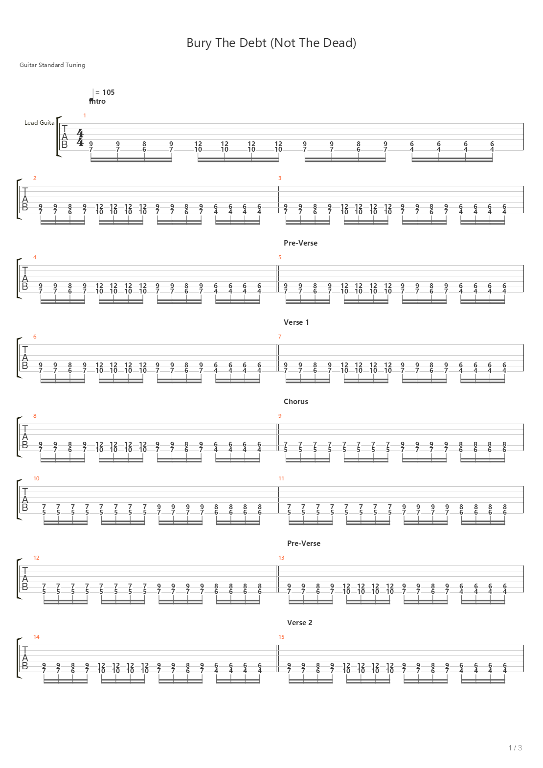 Bury The Debt Not The Dead吉他谱