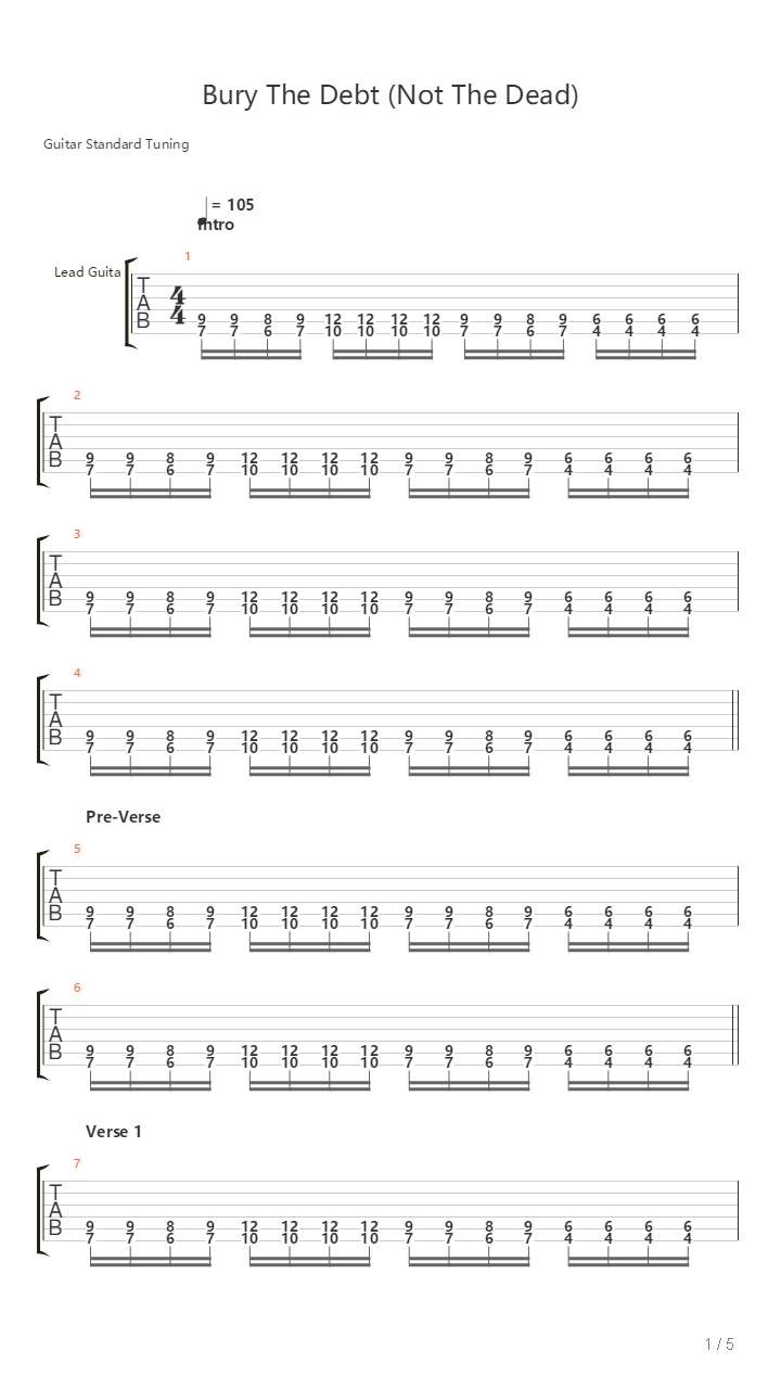 Bury The Debt Not The Dead吉他谱