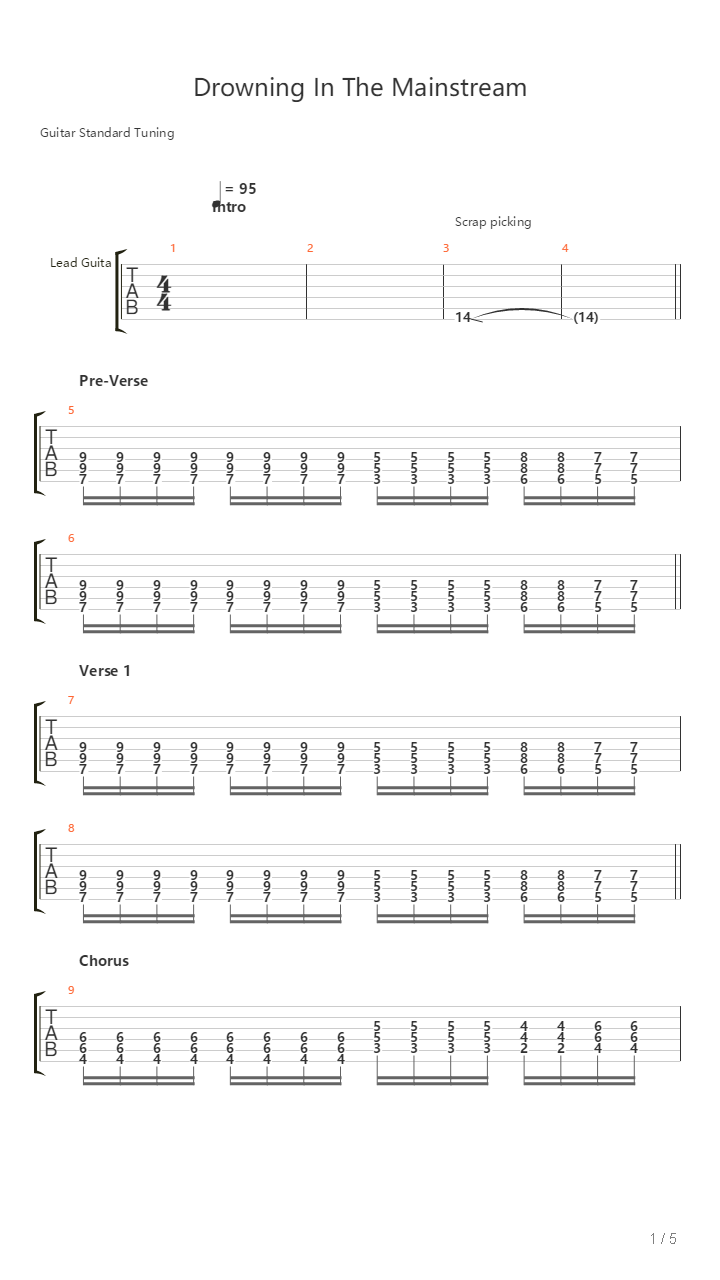 Drowning In The Mainstream吉他谱
