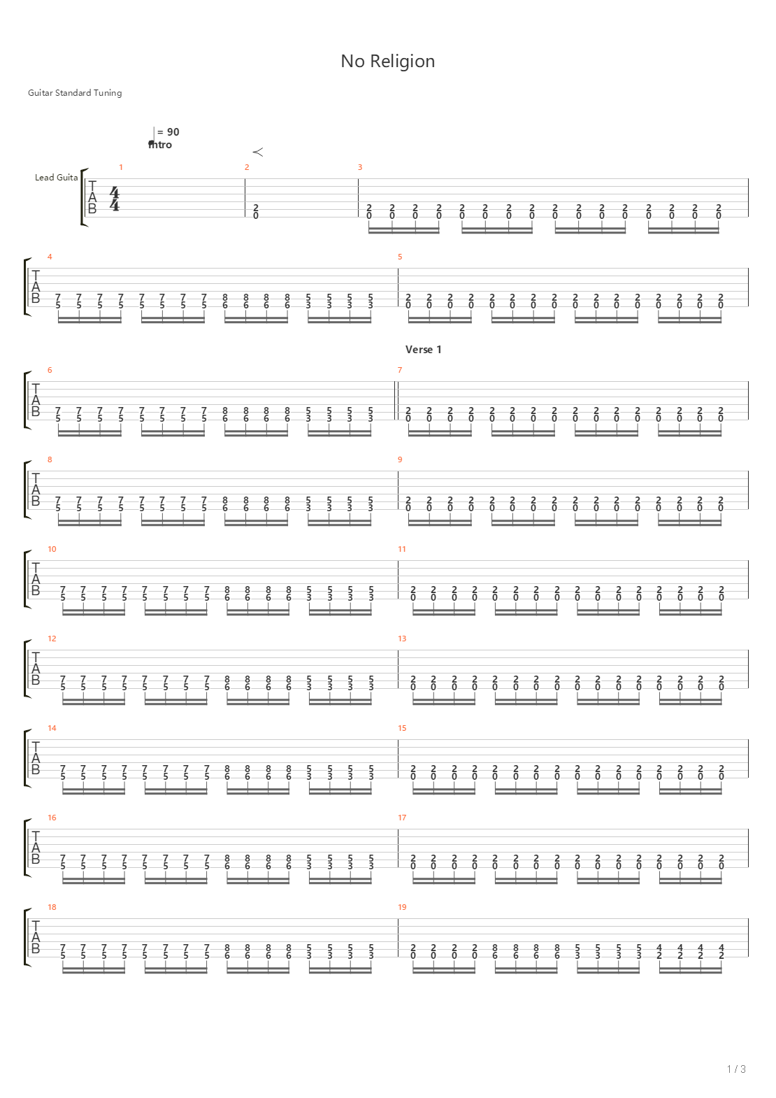 No Religion吉他谱