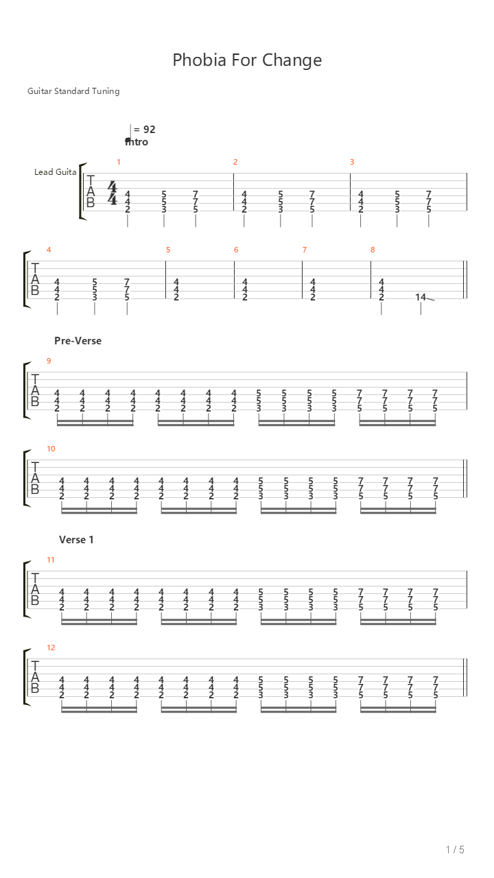 Phobia For Change吉他谱