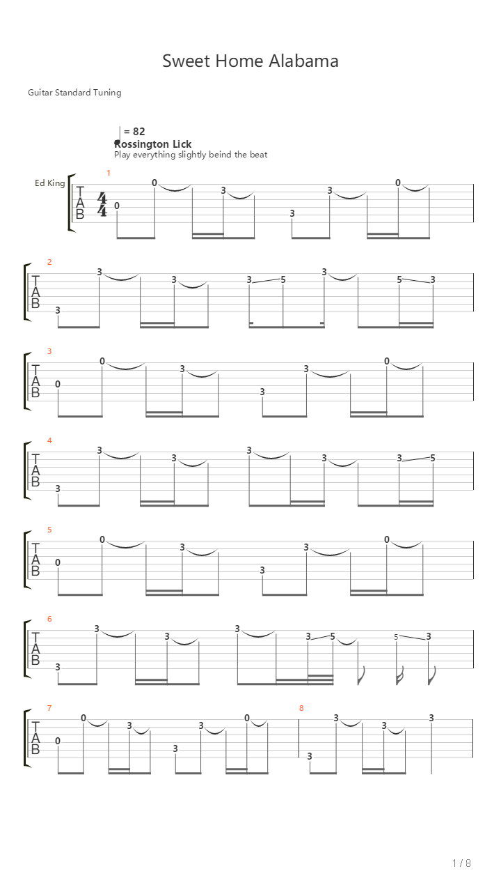 Sweet Home Alabama吉他谱