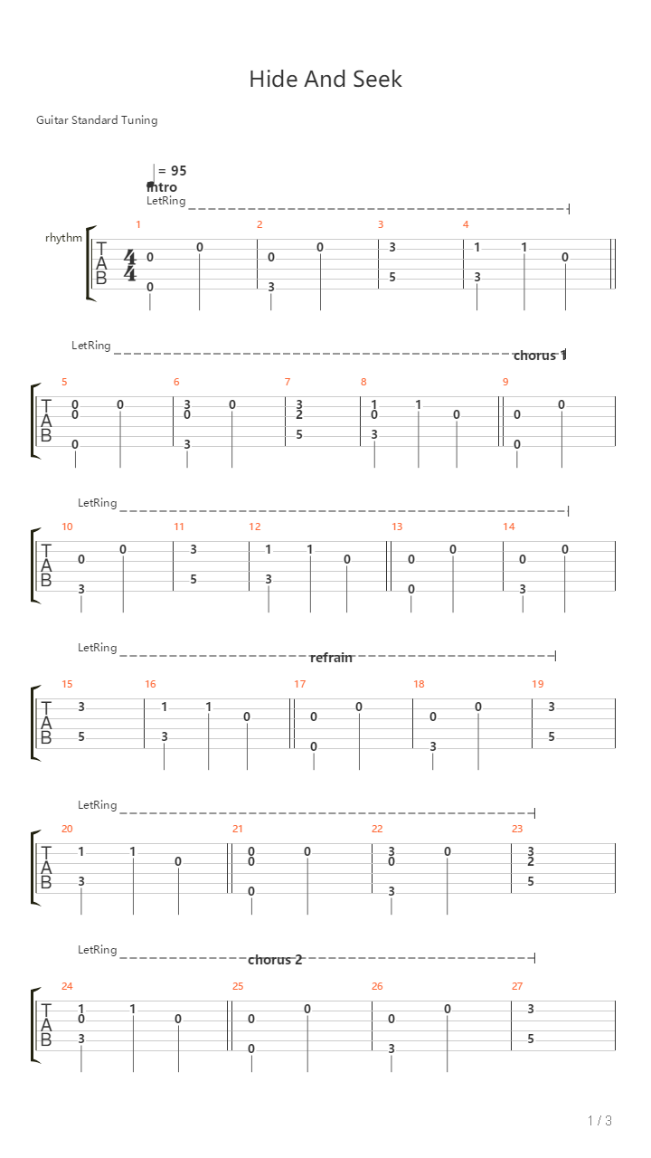 Hide And Seek吉他谱