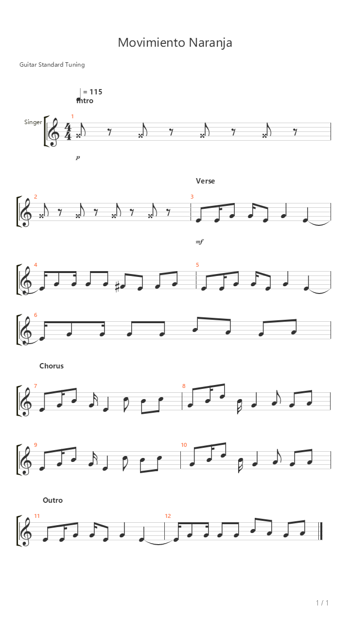Movimiento Naranja吉他谱
