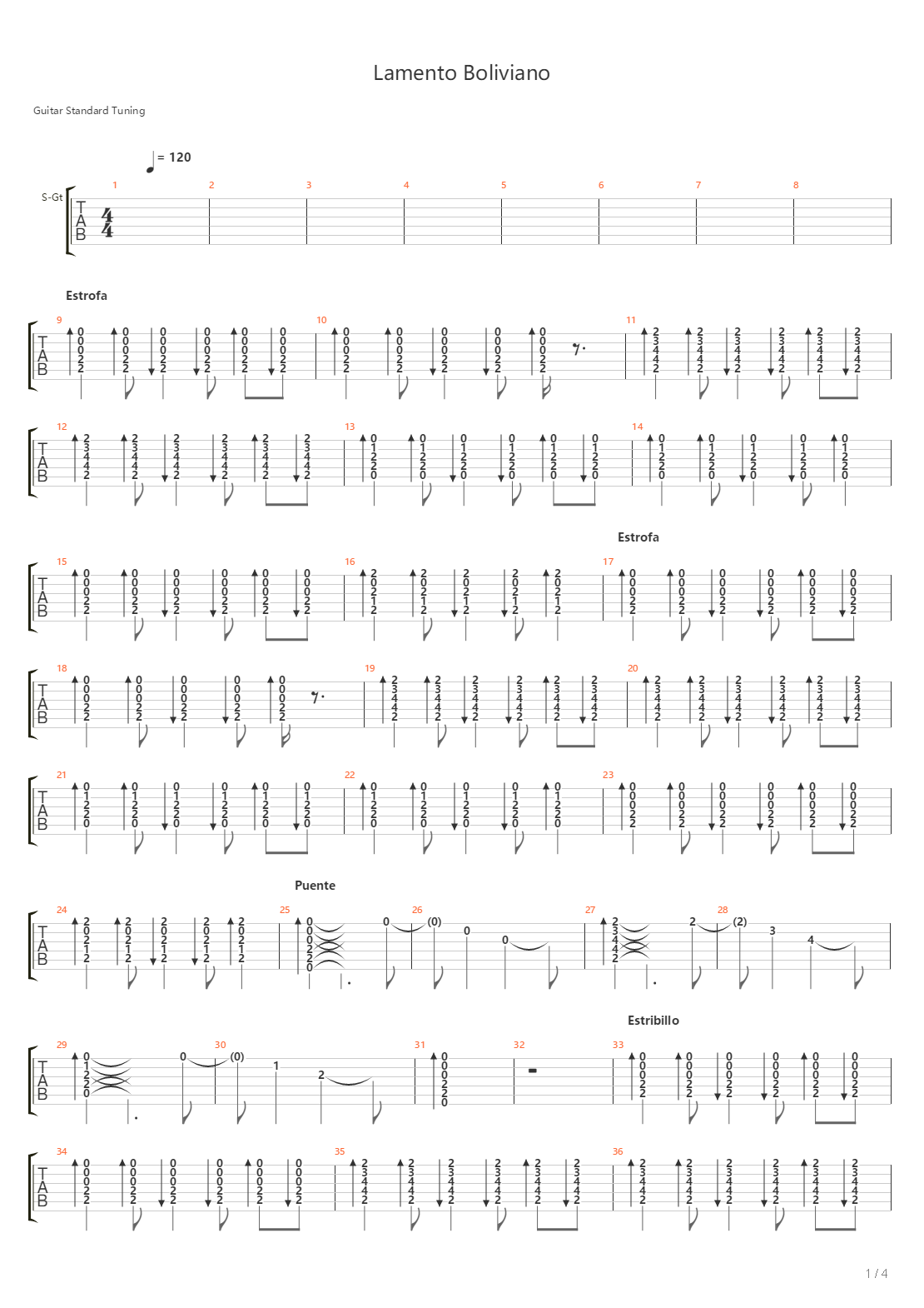 Lamento Boliviano吉他谱