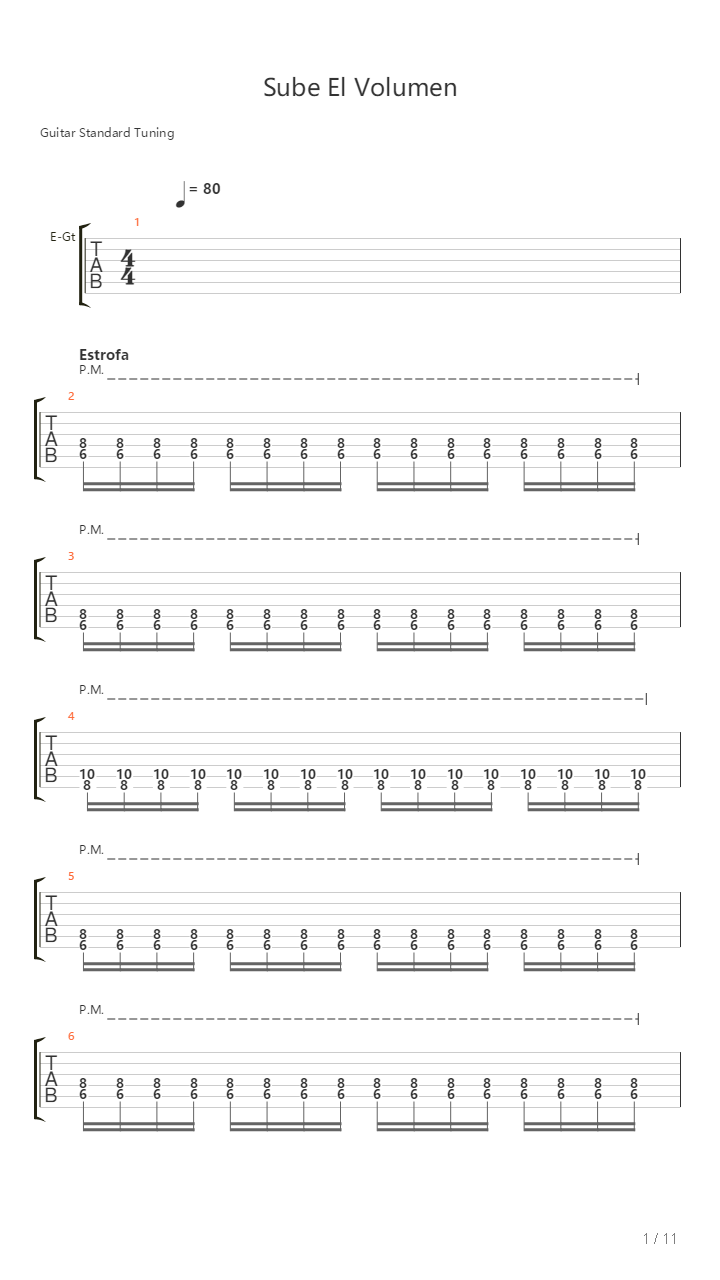 Sube El Volumen吉他谱