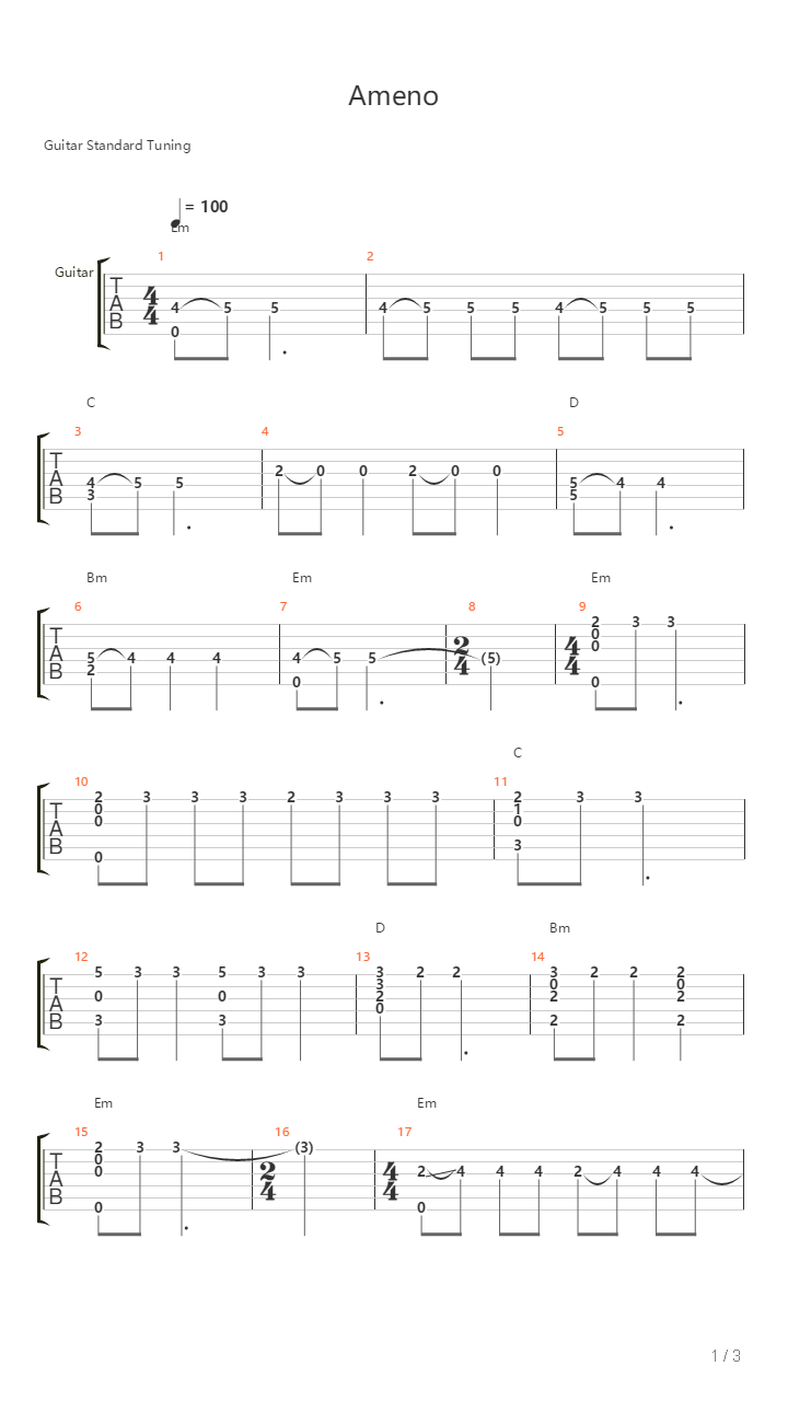 Ameno吉他谱