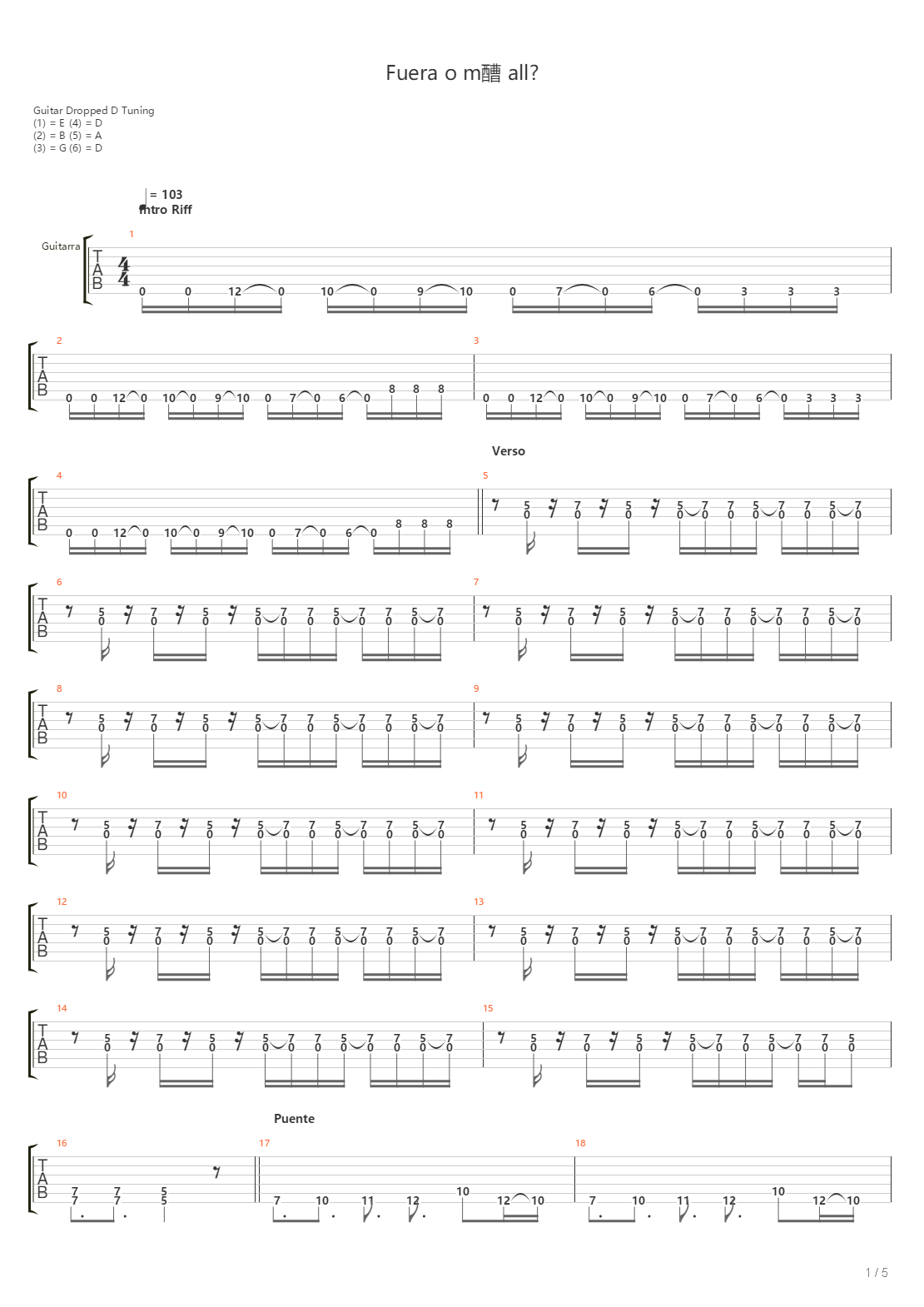 Fuera O Mas Alla吉他谱