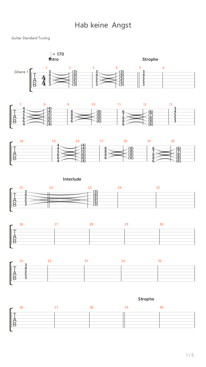 Hab Keine Angst吉他谱