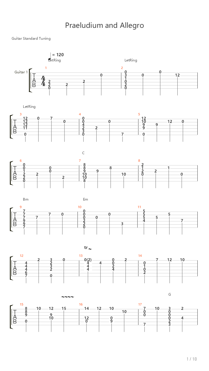 Praeludium And Allegro吉他谱