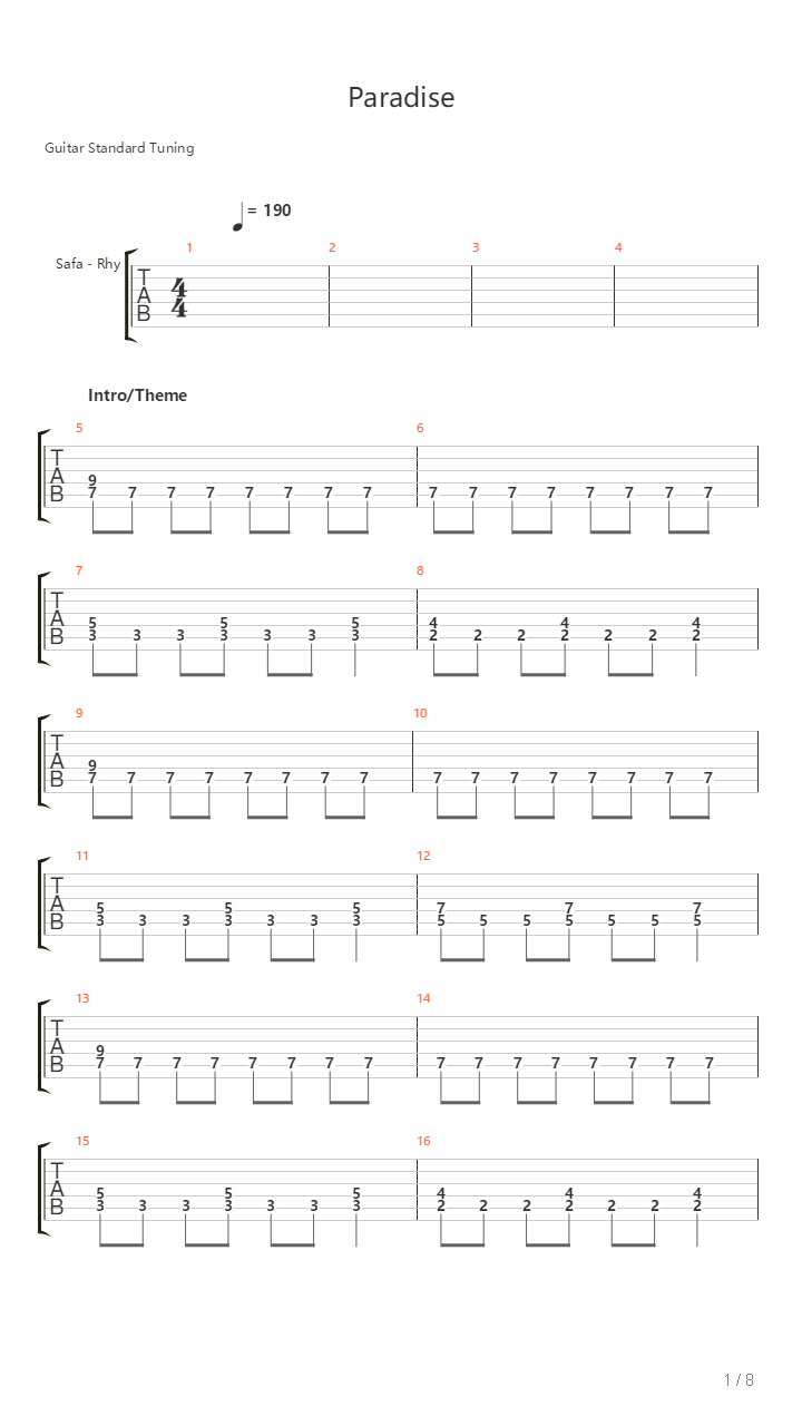 Paradise吉他谱
