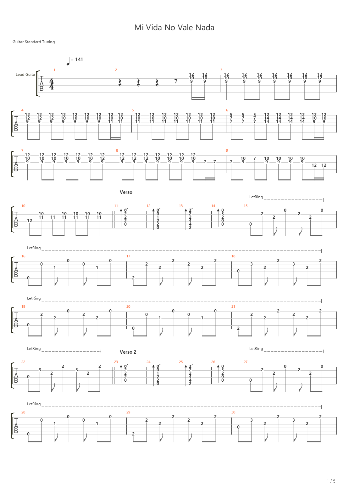 Mi Vida No Vale Nada吉他谱
