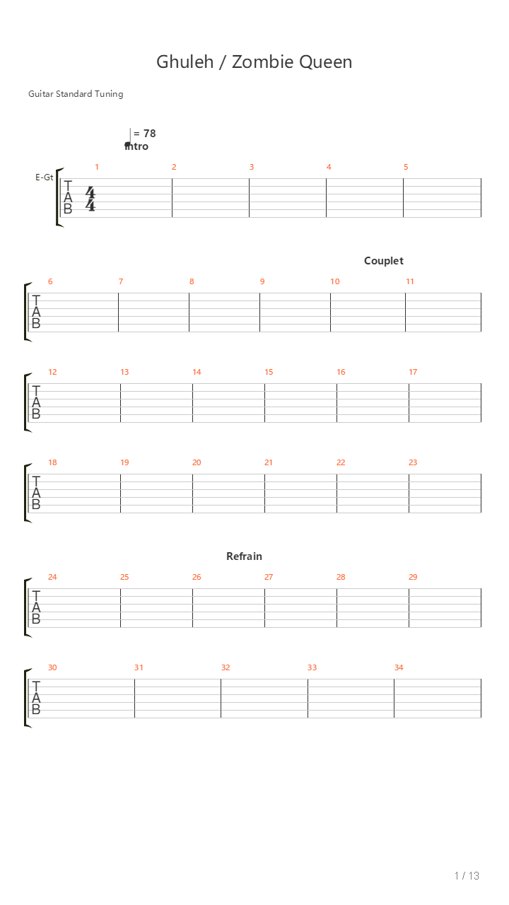 Ghuleh Zombie Queen吉他谱