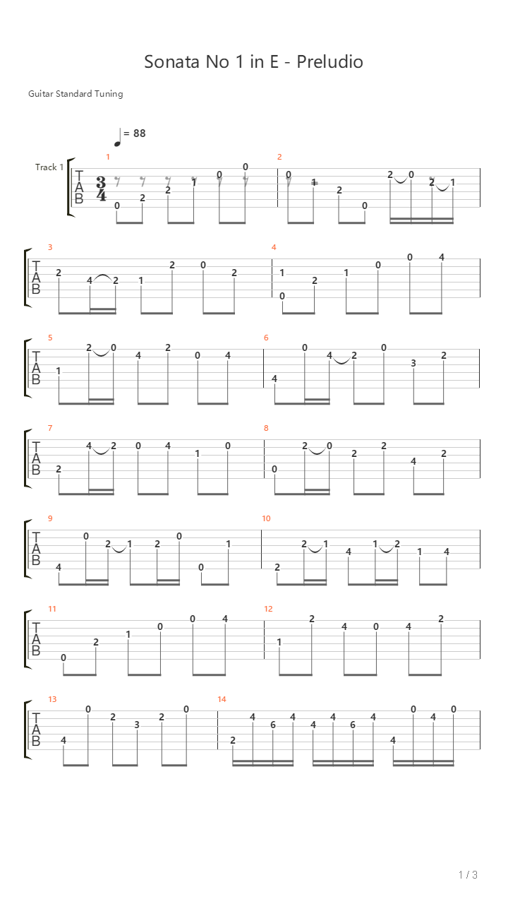 Sonata No 1 Preludio吉他谱