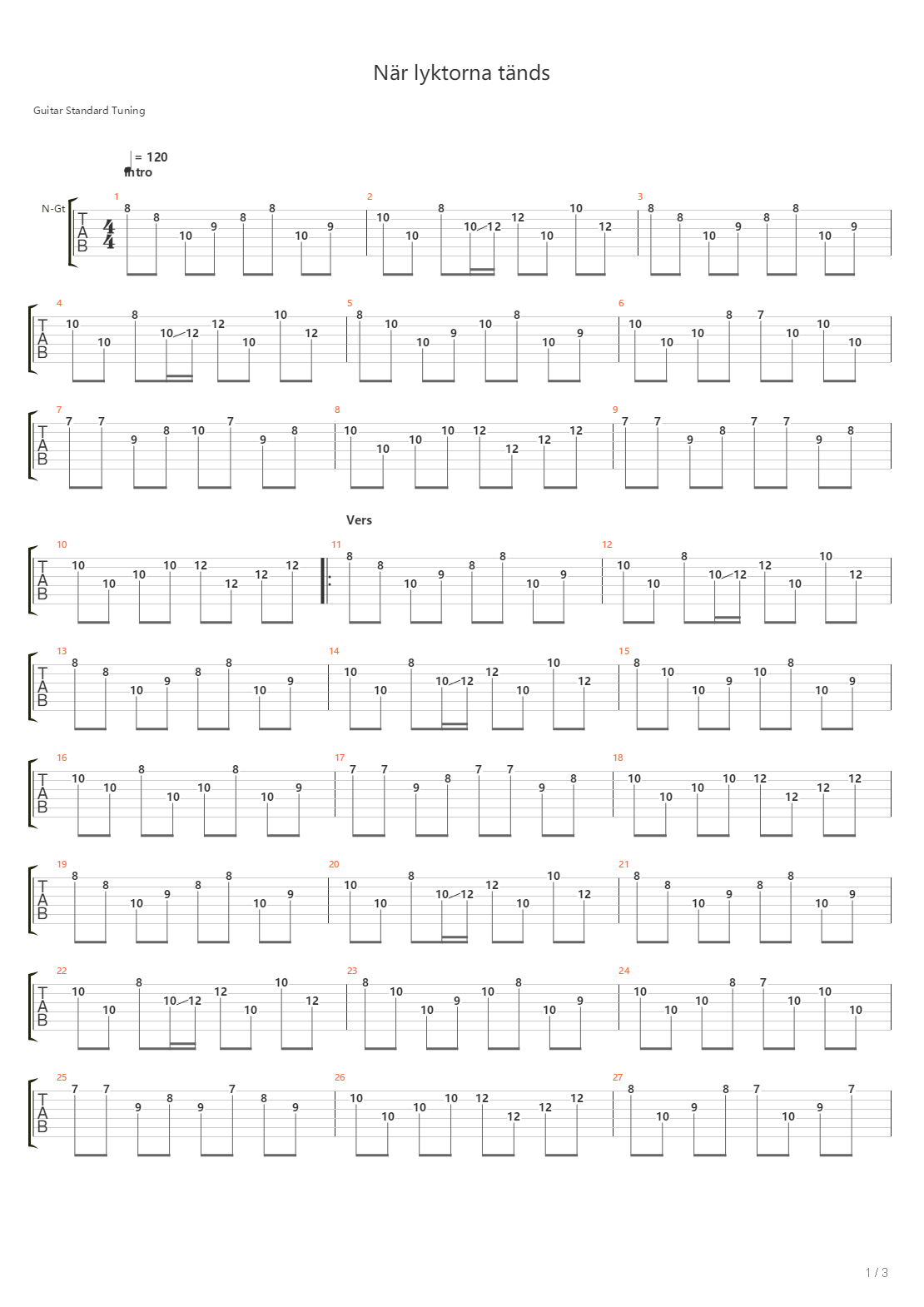 Nar Lyktorna Tands吉他谱
