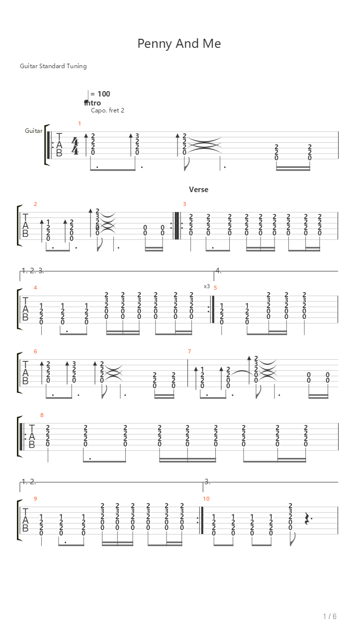 Penny And Me吉他谱