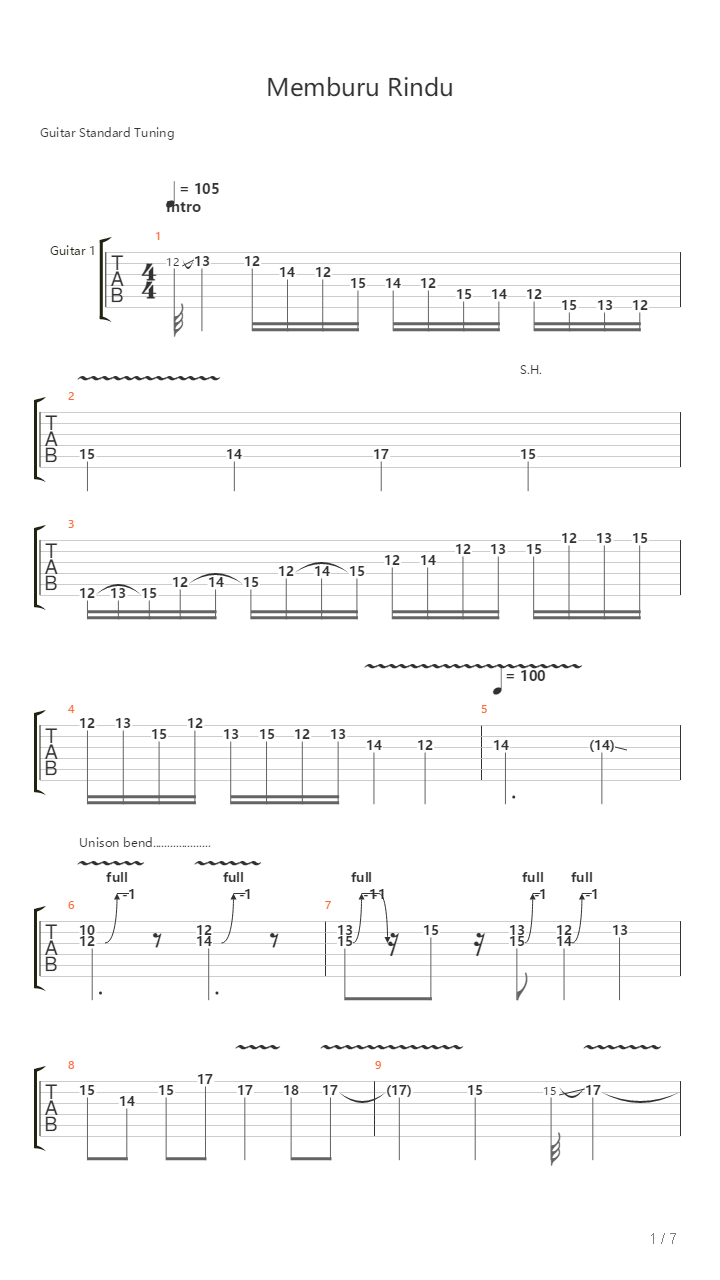 Memburu Rindu吉他谱