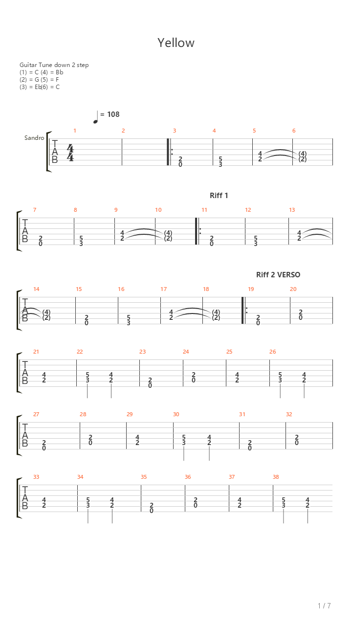 Yellow吉他谱