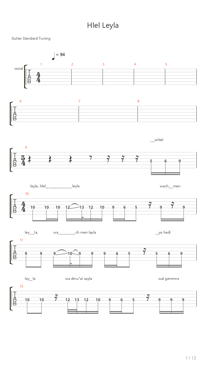 Hlel Leyla吉他谱