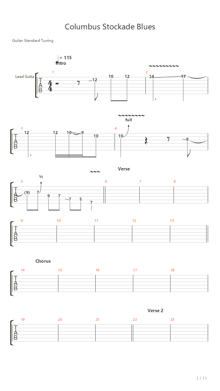 Columbus Stockade Blues吉他谱