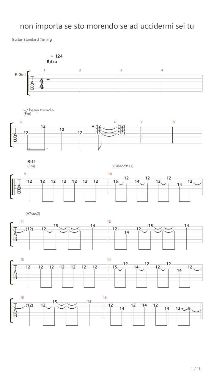 Non Importa Se Sto Morendo Se Ad Uccidermi Sei Tu吉他谱