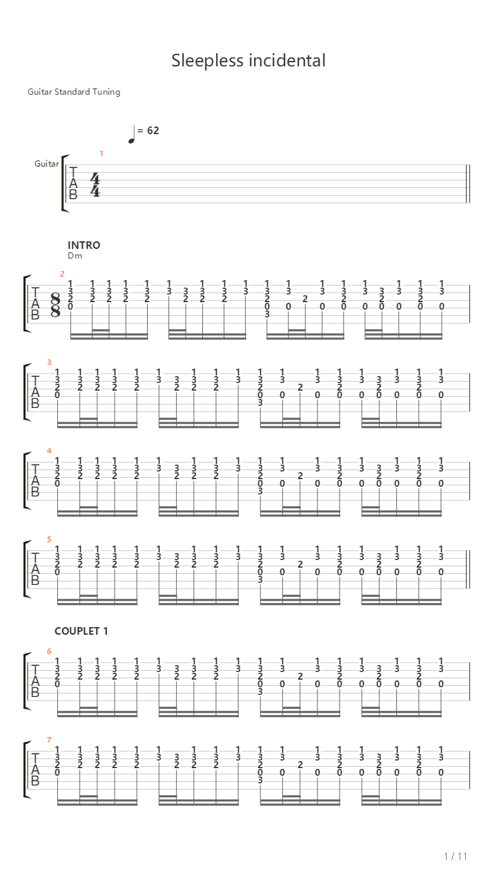 Sleepless Incidental吉他谱
