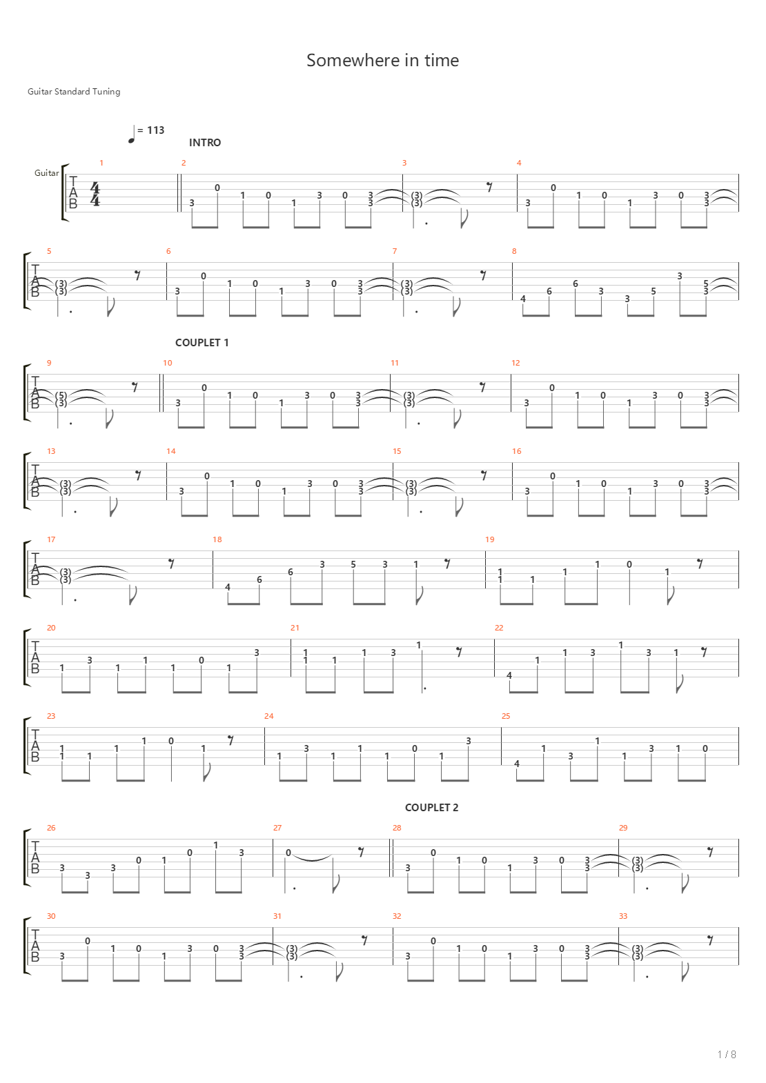 Somewhere In Time吉他谱