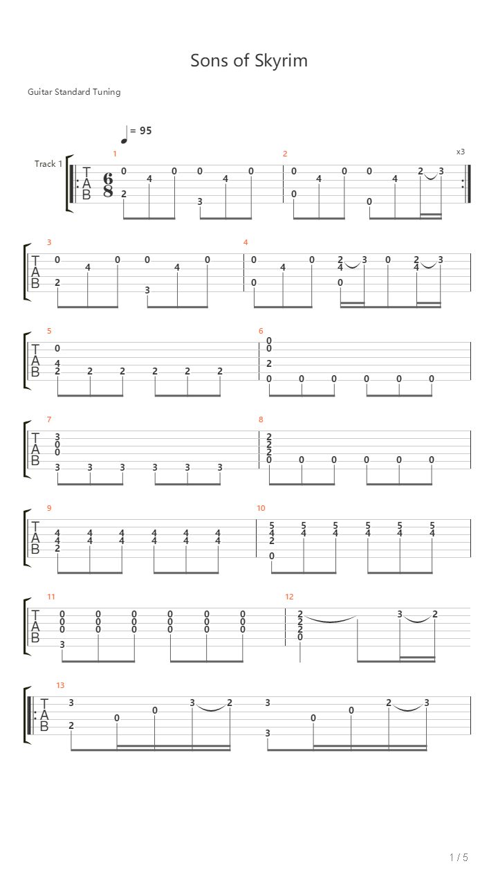 The Elder Scrolls V Skyrim - Theme Dragonborn Sons Of Skyrim吉他谱