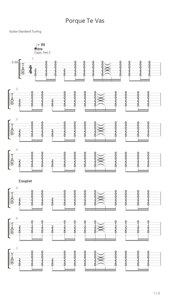 Porque Te Vas吉他谱