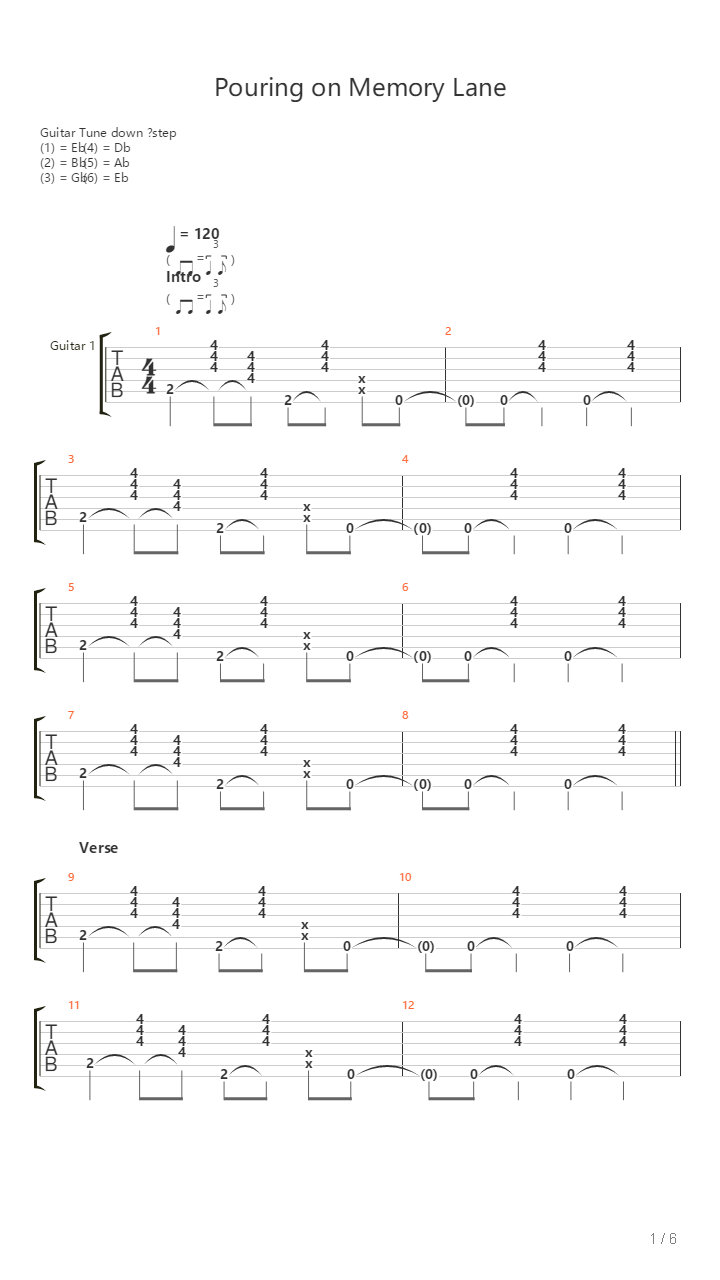 Pouring On Memory Lane吉他谱