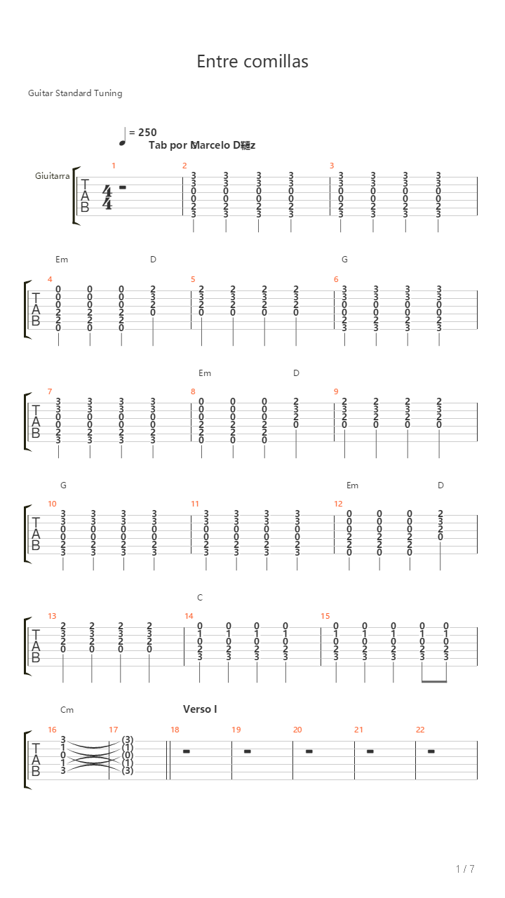 Entre Comillas吉他谱
