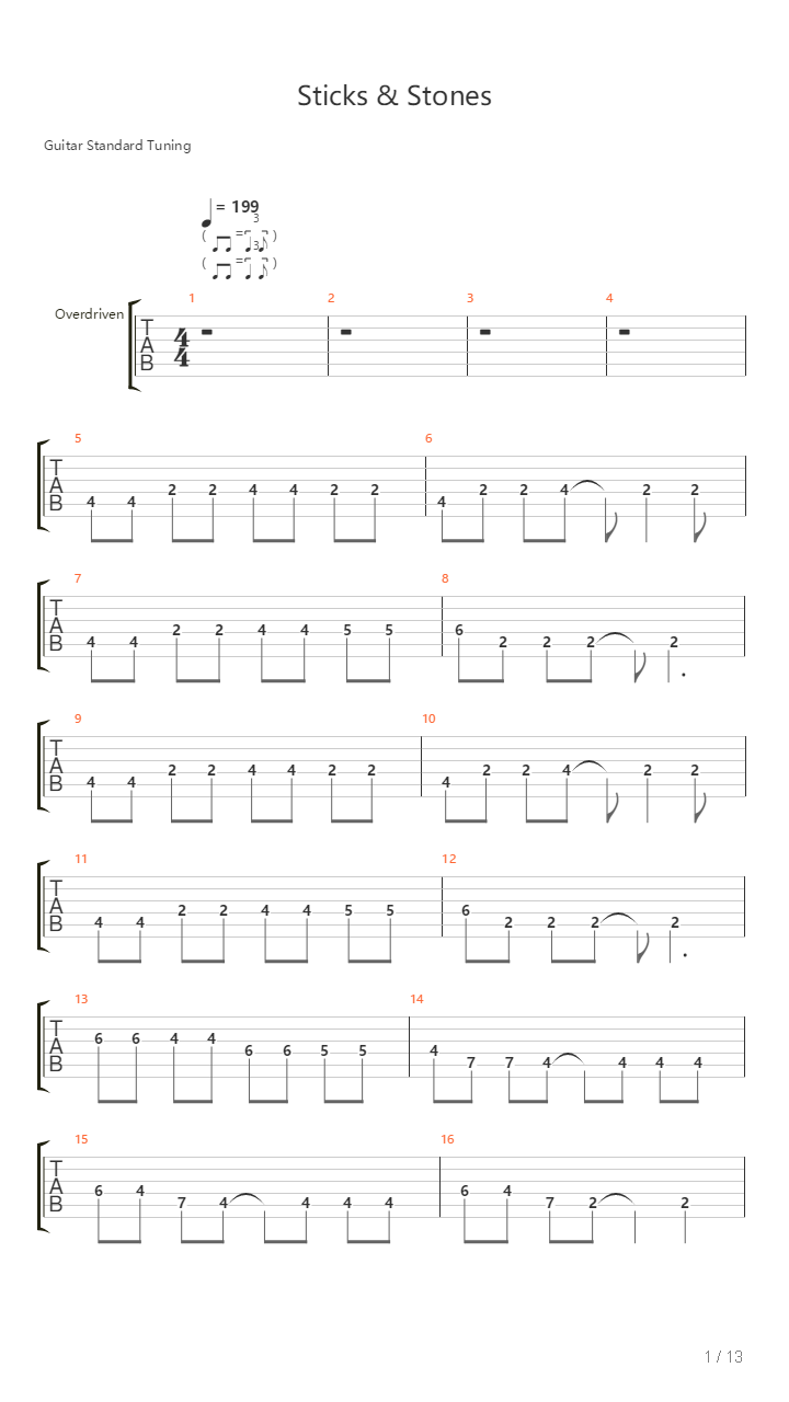 Sticks And Stones吉他谱