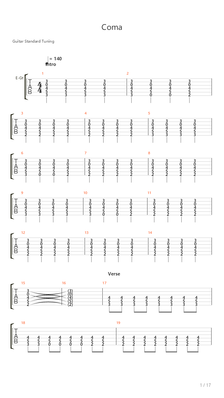 Coma吉他谱