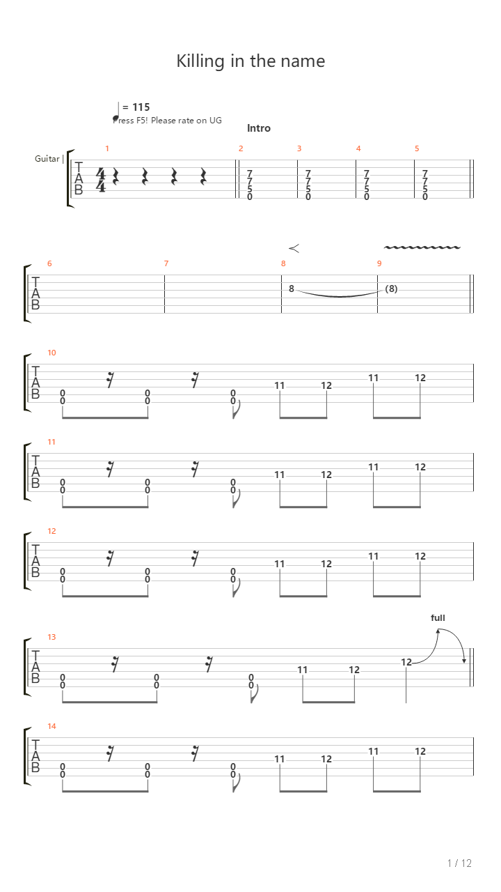 Killing In The Name吉他谱