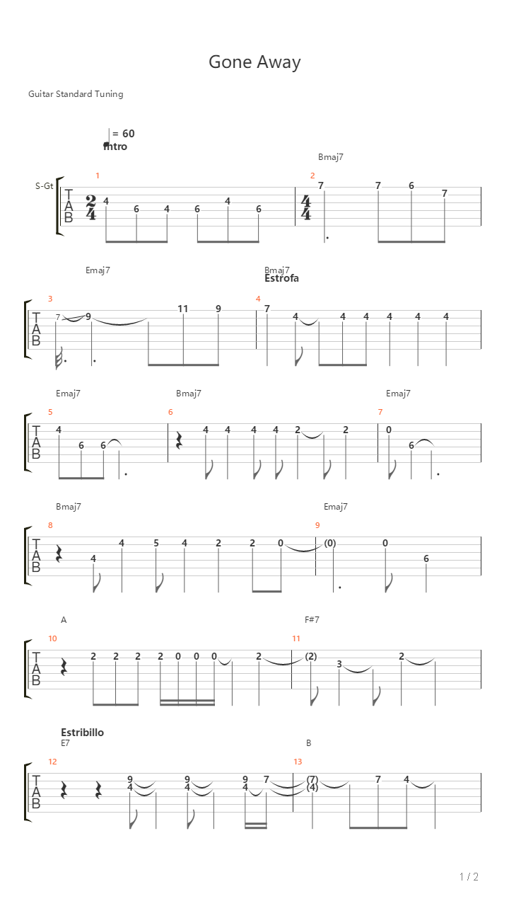 Gone Away吉他谱