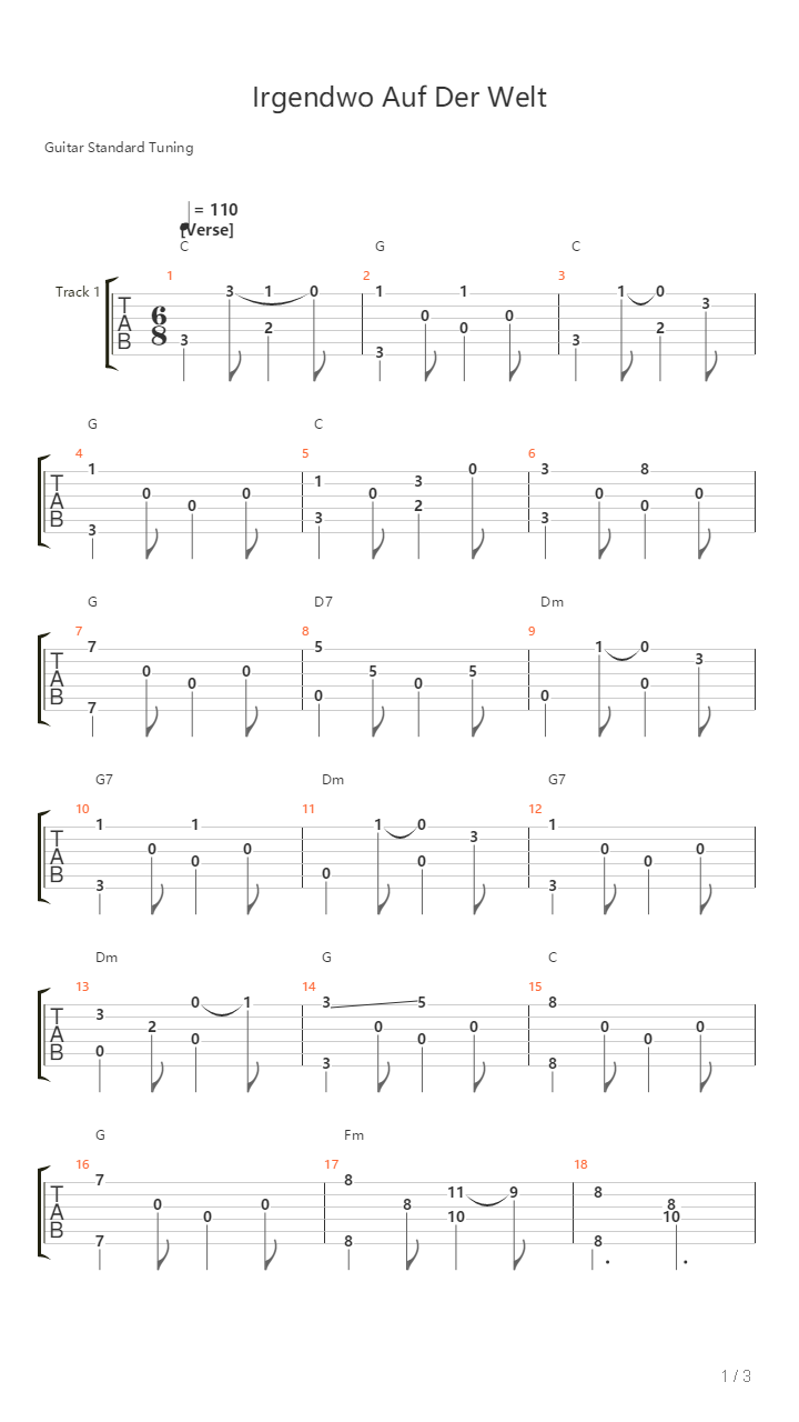 Irgendwo Auf Der Welt吉他谱