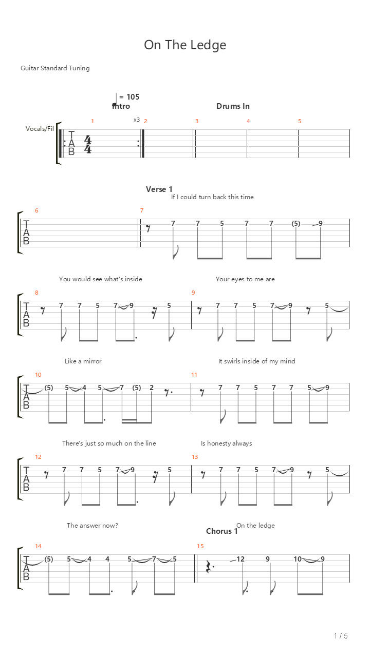 On The Ledge吉他谱