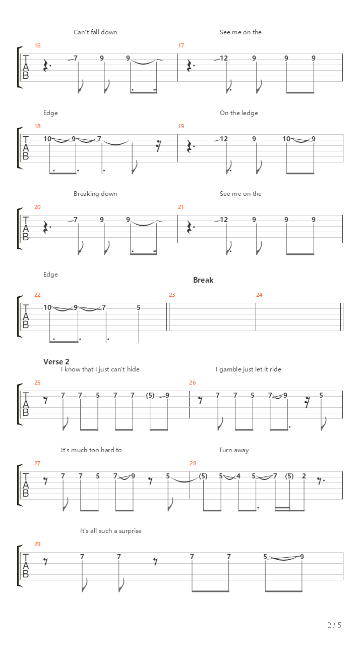 On The Ledge吉他谱