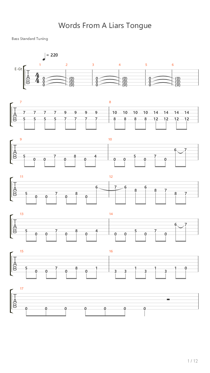 Words From A Liars Tongue吉他谱
