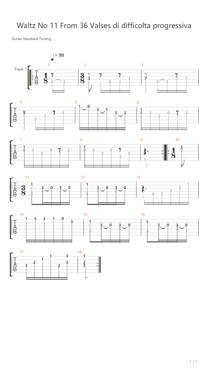 Waltz No 11 From 36 Valses Di Difficolta Progressiva吉他谱